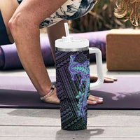 Purple Paradise Hawaii Tumbler With Handle Hammerhead Shark Tattoo Curve Polynesian - Polynesian Pride