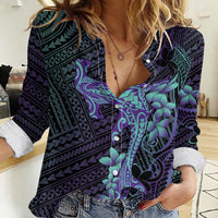 Purple Paradise Hawaii Women Casual Shirt Hammerhead Shark Tattoo Curve Polynesian - Polynesian Pride