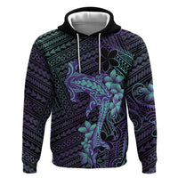 Purple Paradise Hawaii Zip Hoodie Hammerhead Shark Tattoo Curve Polynesian - Polynesian Pride