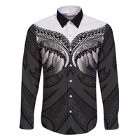Poutama Korowai New Zealand Family Matching Off Shoulder Maxi Dress and Hawaiian Shirt Aotearoa Maori Tattoo LT14 Dad's Shirt - Long Sleeve Black - Polynesian Pride