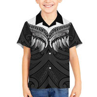 Poutama Korowai New Zealand Family Matching Summer Maxi Dress and Hawaiian Shirt Aotearoa Maori Tattoo LT14 Son's Shirt Black - Polynesian Pride