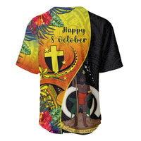 Vanuatu Tafea Day Baseball Jersey Coat Of Arms Mix Tropical Flowers LT14 - Polynesian Pride