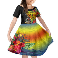 Vanuatu Tafea Day Kid Short Sleeve Dress Coat Of Arms Mix Tropical Flowers LT14 KID Black - Polynesian Pride