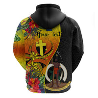 Personalised Vanuatu Tafea Day Hoodie Coat Of Arms Mix Tropical Flowers LT14 - Polynesian Pride