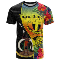 Personalised Vanuatu Tafea Day T Shirt Coat Of Arms Mix Tropical Flowers LT14 Black - Polynesian Pride