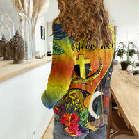 personalised-vanuatu-tafea-day-women-casual-shirt-coat-of-arms-mix-tropical-flowers