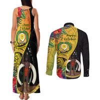 vanuatu-torba-day-couples-matching-tank-maxi-dress-and-long-sleeve-button-shirts-coat-of-arms-mix-tropical-flowers