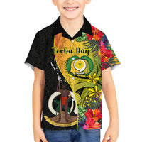 Vanuatu Torba Day Kid Hawaiian Shirt Coat Of Arms Mix Tropical Flowers LT14 Kid Black - Polynesian Pride