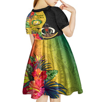 Vanuatu Torba Day Kid Short Sleeve Dress Coat Of Arms Mix Tropical Flowers LT14 - Polynesian Pride