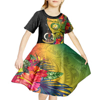 Vanuatu Torba Day Kid Short Sleeve Dress Coat Of Arms Mix Tropical Flowers LT14 - Polynesian Pride