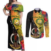 personalised-vanuatu-torba-day-couples-matching-off-shoulder-maxi-dress-and-long-sleeve-button-shirts-coat-of-arms-mix-tropical-flowers