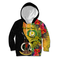 Personalised Vanuatu Torba Day Kid Hoodie Coat Of Arms Mix Tropical Flowers LT14 Hoodie Black - Polynesian Pride