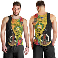 Personalised Vanuatu Torba Day Men Tank Top Coat Of Arms Mix Tropical Flowers LT14 - Polynesian Pride