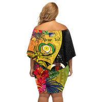Personalised Vanuatu Torba Day Off Shoulder Short Dress Coat Of Arms Mix Tropical Flowers LT14 - Polynesian Pride