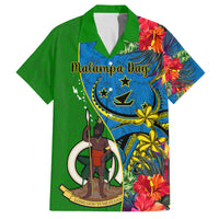 Vanuatu Malampa Day Family Matching Off Shoulder Maxi Dress and Hawaiian Shirt Coat Of Arms Mix Tropical Flowers LT14 Dad's Shirt - Short Sleeve Green - Polynesian Pride