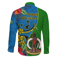Vanuatu Malampa Day Family Matching Off Shoulder Maxi Dress and Hawaiian Shirt Coat Of Arms Mix Tropical Flowers LT14 - Polynesian Pride
