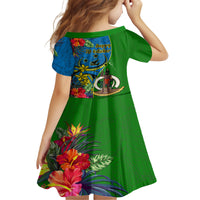 Vanuatu Malampa Day Kid Short Sleeve Dress Coat Of Arms Mix Tropical Flowers LT14 - Polynesian Pride
