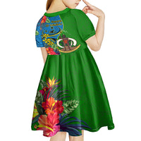 Vanuatu Malampa Day Kid Short Sleeve Dress Coat Of Arms Mix Tropical Flowers LT14 - Polynesian Pride