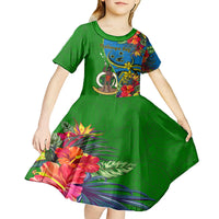 Vanuatu Malampa Day Kid Short Sleeve Dress Coat Of Arms Mix Tropical Flowers LT14 - Polynesian Pride