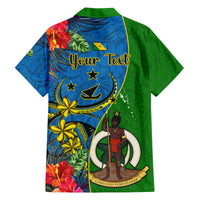 Personalised Vanuatu Malampa Day Family Matching Off Shoulder Maxi Dress and Hawaiian Shirt Coat Of Arms Mix Tropical Flowers LT14 - Polynesian Pride