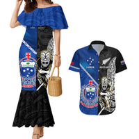 Custom New Zealand And Samoa Rugby Couples Matching Mermaid Dress and Hawaiian Shirt All Black Tiki Fern Mix Manu Samoa 2023 World Cup LT14 Black - Polynesian Pride