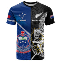 Custom New Zealand And Samoa Rugby T Shirt All Black Tiki Fern Mix Manu Samoa 2023 World Cup LT14 Black - Polynesian Pride