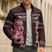 Kia Ora New Zealand Bomber Puffer Jacket Maori Language Week Whero Taniko Motif - Polynesian Pride