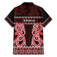 Kia Ora New Zealand Family Matching Off The Shoulder Long Sleeve Dress and Hawaiian Shirt Maori Language Week Whero Taniko Motif - Polynesian Pride