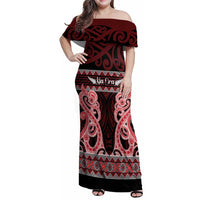 Kia Ora New Zealand Family Matching Off Shoulder Maxi Dress and Hawaiian Shirt Maori Language Week Whero Taniko Motif - Polynesian Pride