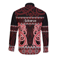 Kia Ora New Zealand Long Sleeve Button Shirt Maori Language Week Whero Taniko Motif - Polynesian Pride