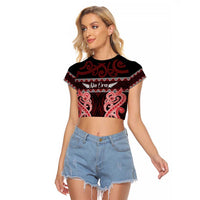 Kia Ora New Zealand Raglan Cropped T Shirt Maori Language Week Whero Taniko Motif - Polynesian Pride