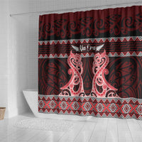 Kia Ora New Zealand Shower Curtain Maori Language Week Whero Taniko Motif - Polynesian Pride