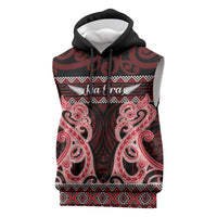 Kia Ora New Zealand Sleeveless Hoodie Maori Language Week Whero Taniko Motif - Polynesian Pride