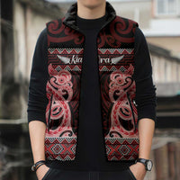 Kia Ora New Zealand Sleeveless Puffer Jacket Maori Language Week Whero Taniko Motif - Polynesian Pride