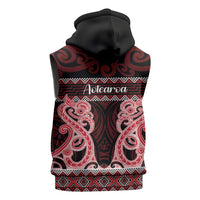Kia Ora New Zealand Sleeveless Zip Hoodie Maori Language Week Whero Taniko Motif - Polynesian Pride