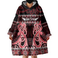 Kia Ora New Zealand Wearable Blanket Hoodie Maori Language Week Whero Taniko Motif - Polynesian Pride