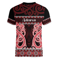 Kia Ora New Zealand Women V-Neck T-Shirt Maori Language Week Whero Taniko Motif - Polynesian Pride