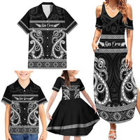 Kia Ora New Zealand Family Matching Summer Maxi Dress and Hawaiian Shirt Maori Language Week Pango Taniko Motif - Polynesian Pride