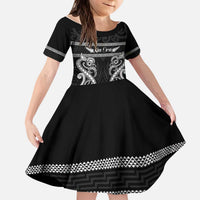 Kia Ora New Zealand Kid Short Sleeve Dress Maori Language Week Pango Taniko Motif LT14 KID Black - Polynesian Pride