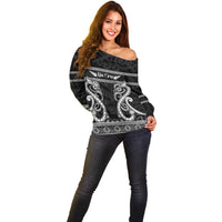 Kia Ora New Zealand Off Shoulder Sweater Maori Language Week Pango Taniko Motif - Polynesian Pride