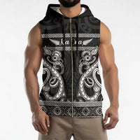 Kia Ora New Zealand Sleeveless Zip Hoodie Maori Language Week Pango Taniko Motif - Polynesian Pride