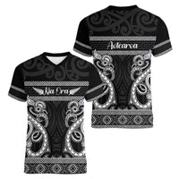 Kia Ora New Zealand Women V-Neck T-Shirt Maori Language Week Pango Taniko Motif - Polynesian Pride