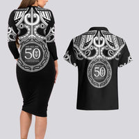 Kia Kaha Te Reo Maori New Zealand Couples Matching Long Sleeve Bodycon Dress and Hawaiian Shirt 50th Anniversary Ake Ake Ake - Polynesian Pride