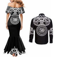 Kia Kaha Te Reo Maori New Zealand Couples Matching Mermaid Dress and Long Sleeve Button Shirt 50th Anniversary Ake Ake Ake - Polynesian Pride