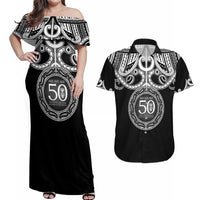 Kia Kaha Te Reo Maori New Zealand Couples Matching Off Shoulder Maxi Dress and Hawaiian Shirt 50th Anniversary Ake Ake Ake - Polynesian Pride