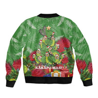 Kakapo New Zealand Christmas Bomber Jacket Meri Kirihimete Pohutukawa - Green Color