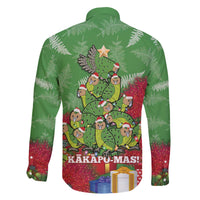Kakapo New Zealand Christmas Family Matching Off The Shoulder Long Sleeve Dress and Hawaiian Shirt Meri Kirihimete Pohutukawa - Green Color