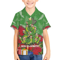 Kakapo New Zealand Christmas Family Matching Tank Maxi Dress and Hawaiian Shirt Meri Kirihimete Pohutukawa - Green Color LT14 Son's Shirt Green - Polynesian Pride