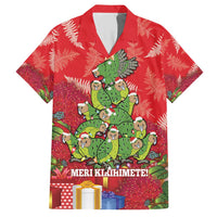 Kakapo New Zealand Christmas Family Matching Short Sleeve Bodycon Dress and Hawaiian Shirt Meri Kirihimete Pohutukawa - Red Color