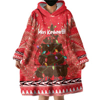 Kiwi New Zealand Christmas Wearable Blanket Hoodie Meri Kirihimete Silver Fern - Red Color